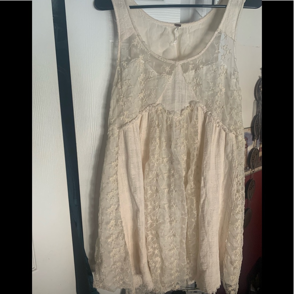 Free People ivory tunic dress with lace sz L gently worn